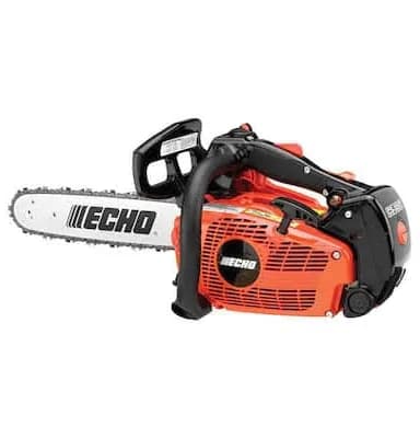 Echo brand orange and black gas-powered chainsaw with a silver guide bar and top handle.
